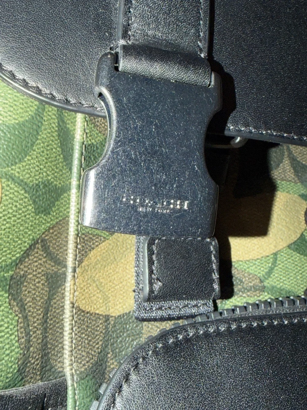 Coach Camouflage Canvas Backpack with Black Leather Trim